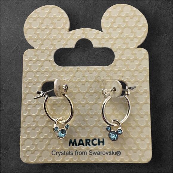 Disney Mickey Icon Aquamarine-Color Swarovski Crystal Hoop Earrings NWT - Picture 1 of 3
